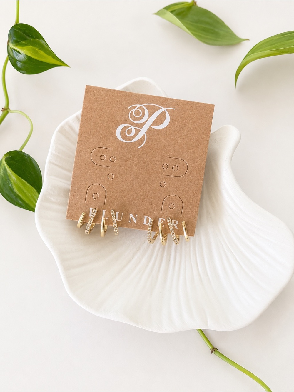 Plunder Gold Huggie Hoop Earrings | Crystal Accent | Minimalist Stack